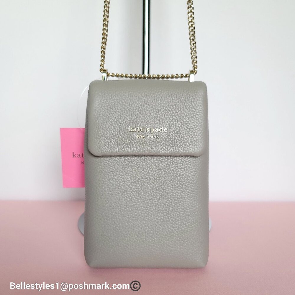 KATE SPADE Bradley North/South Pebbled Leather Phone Crossbody-True Taupe 🎈⭐